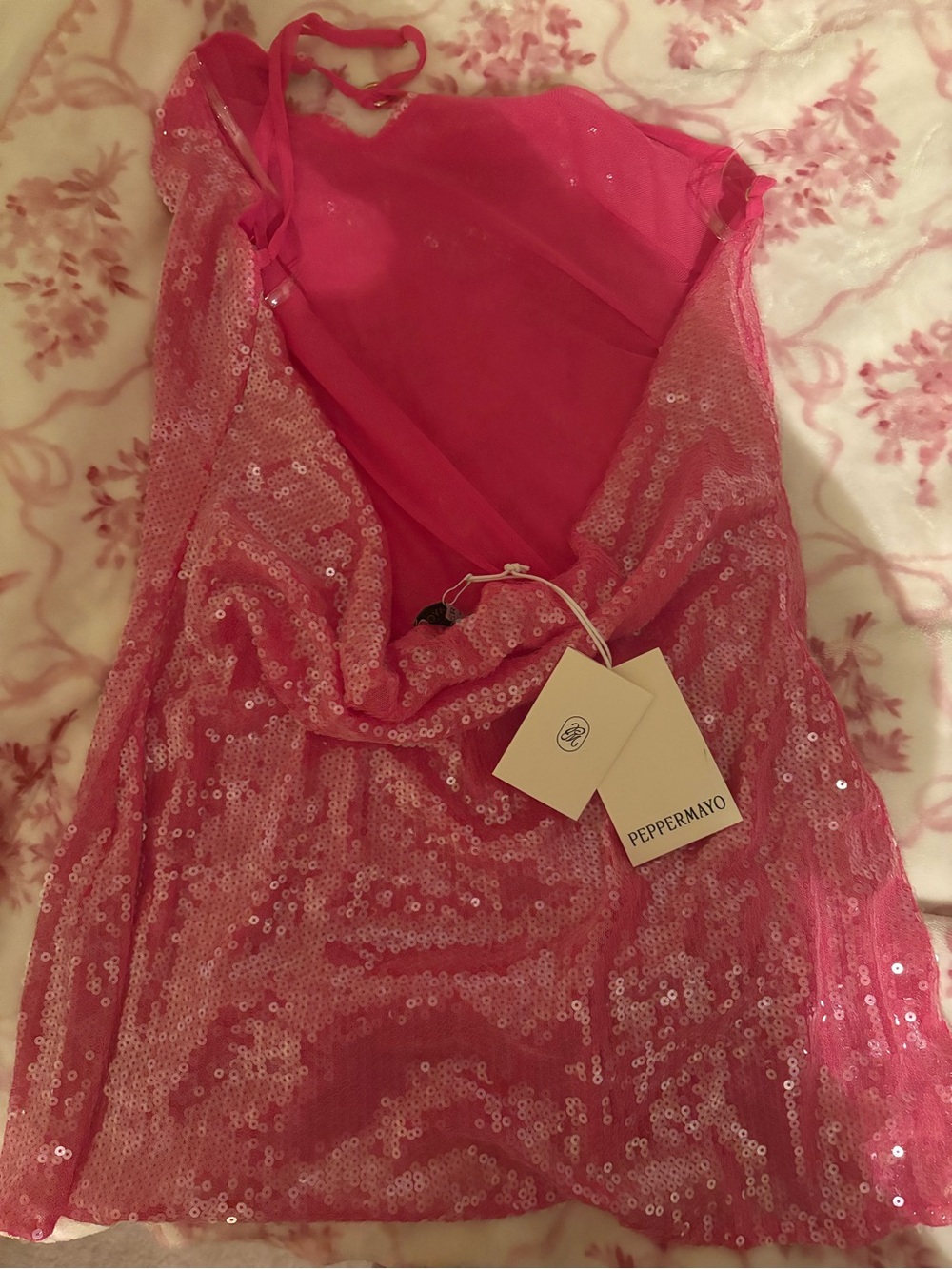 Peppermayo Pink Sequin Cowl Slip Dress